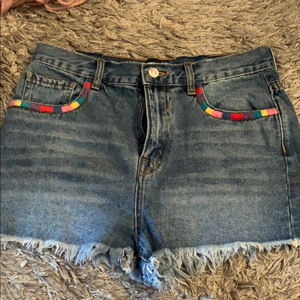 High waisted blue jean shorts
